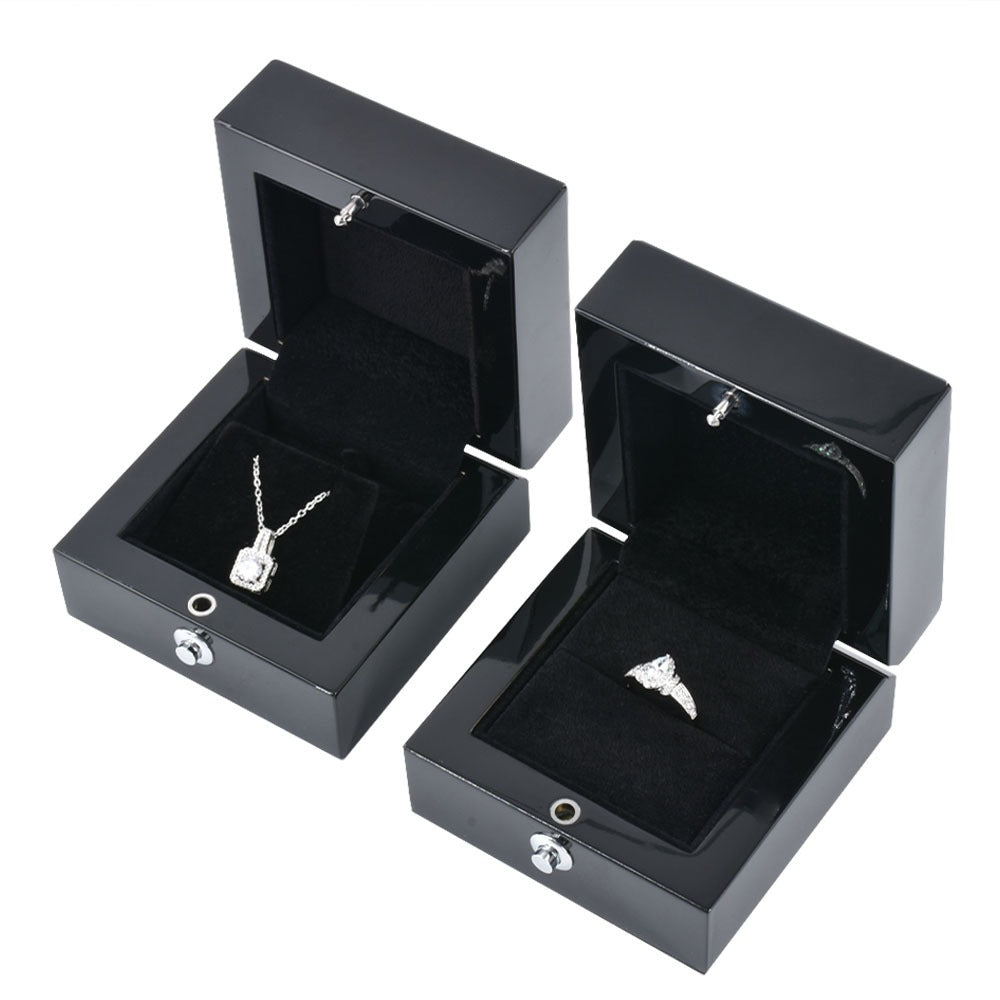 6 PCS Glossy Black LED Jewelry Box Luxury Ring Necklace Display Case