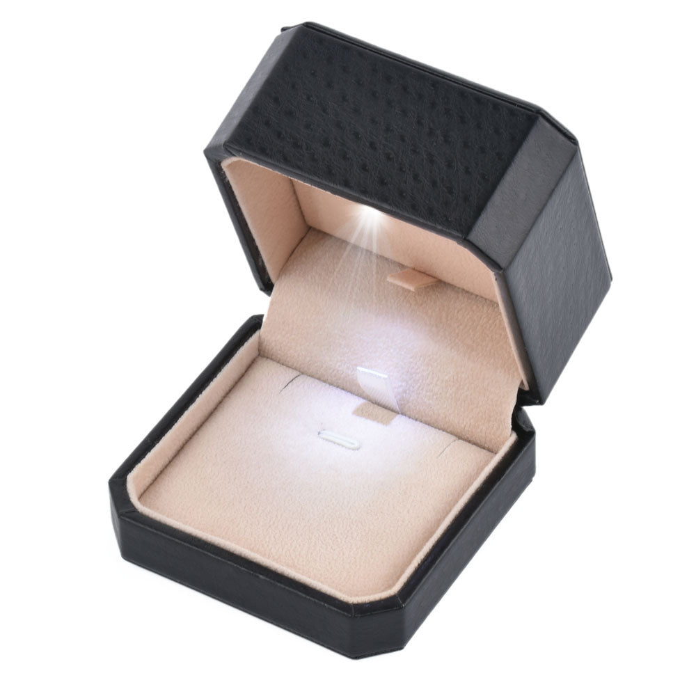 Black LED Jewelry Box, Square Ring Box With Light