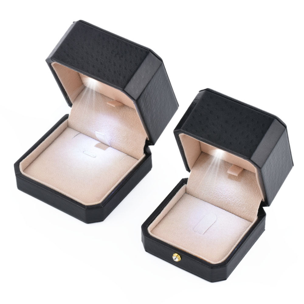 Black LED Jewelry Box, Square Ring Box With Light