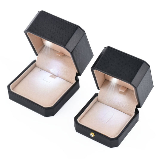12PCS Black LED Jewelry Box, Square Ring Box With Light