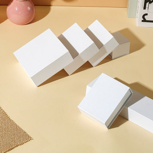 Custom pearl white magnetic jewelry box presentation view