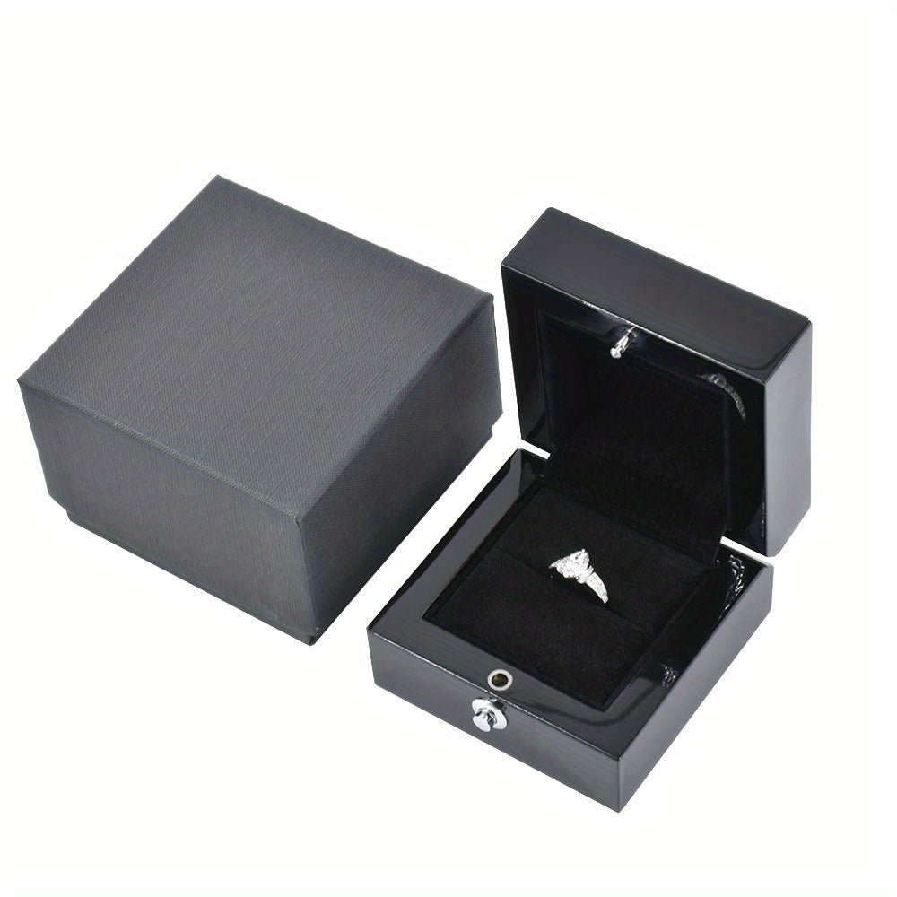 6 PCS Glossy Black LED Jewelry Box Luxury Ring Necklace Display Case