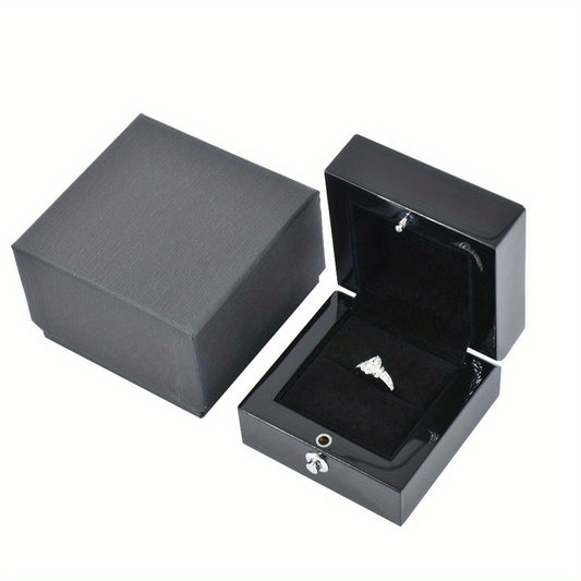 6 PCS Glossy Black LED Jewelry Box Luxury Ring Necklace Display Case