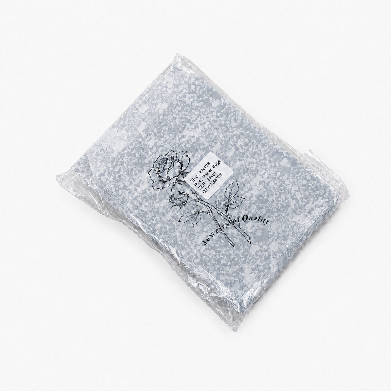 Silver Rose Self-Seal Jewelry Paper Envelopes – 5 × 7 in, 100 Pack