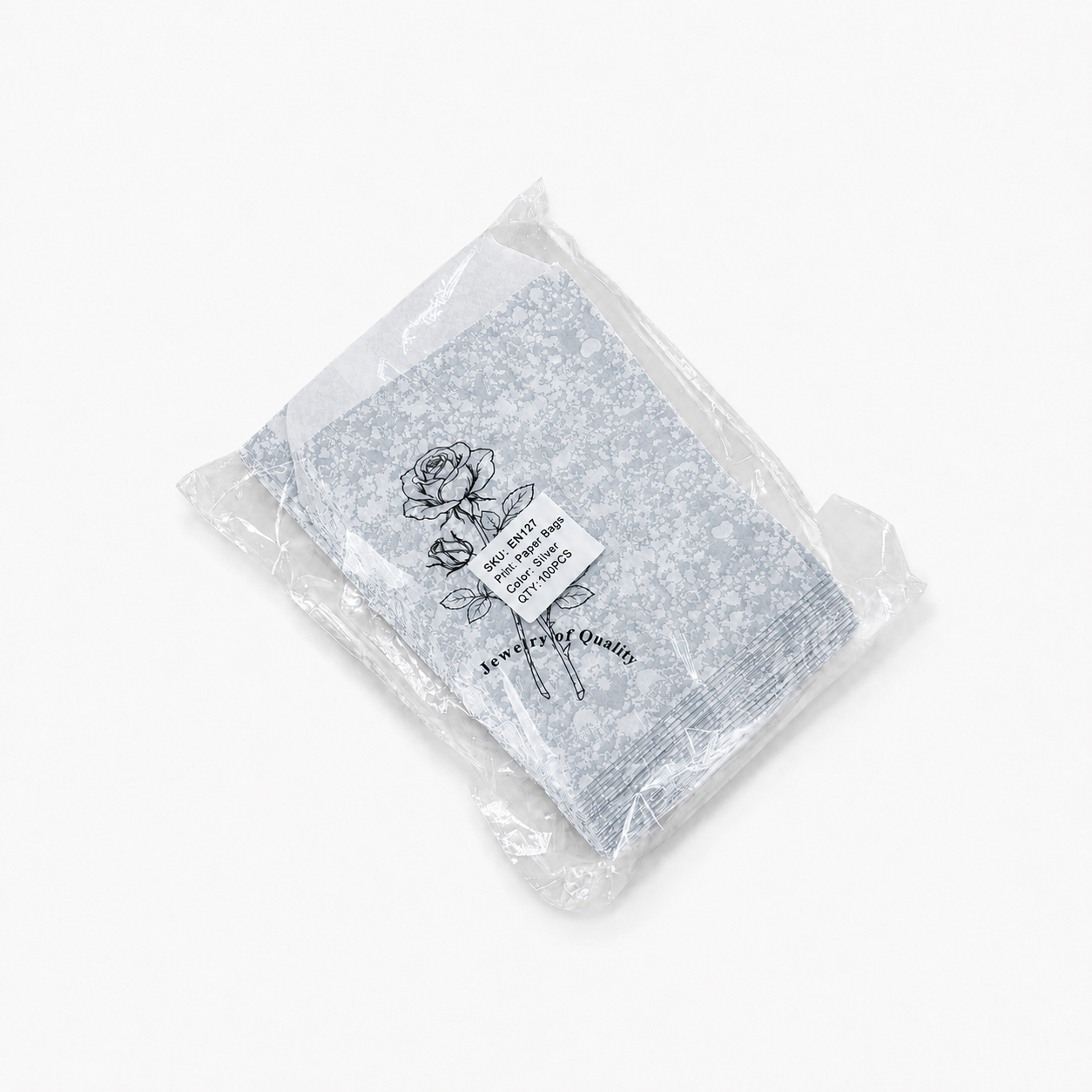 Silver Rose Self-Seal Jewelry Paper Envelopes – 4 × 6 in, 100 Pack