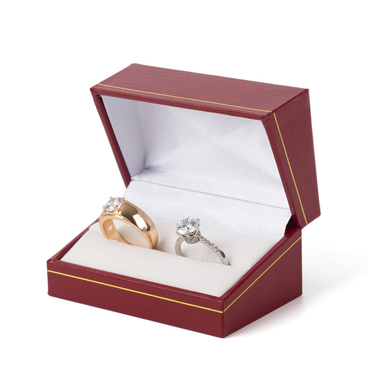 12PCS Red Double Ring Box With Gold Trim