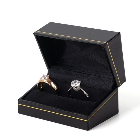 12PCS Black Double Ring Box With Gold Trim