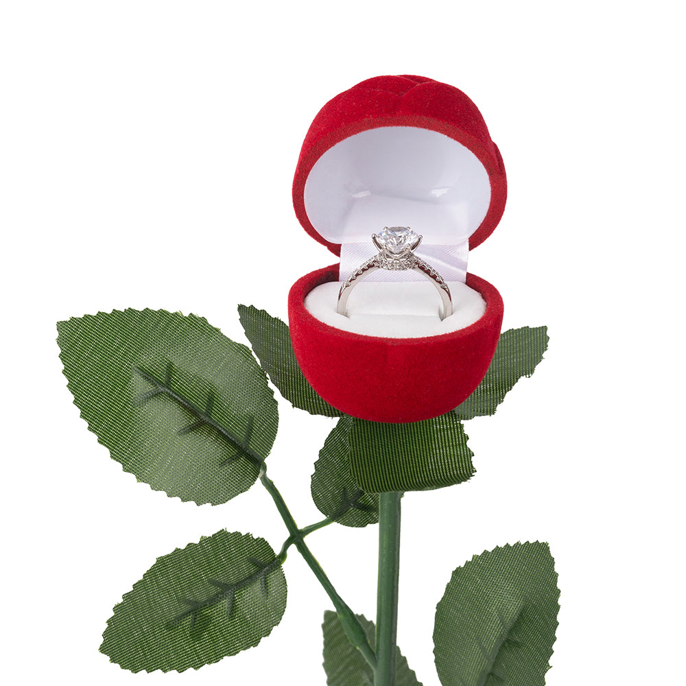 24 PCS Red Rose Flocking Velvet Ring Boxes With Branches