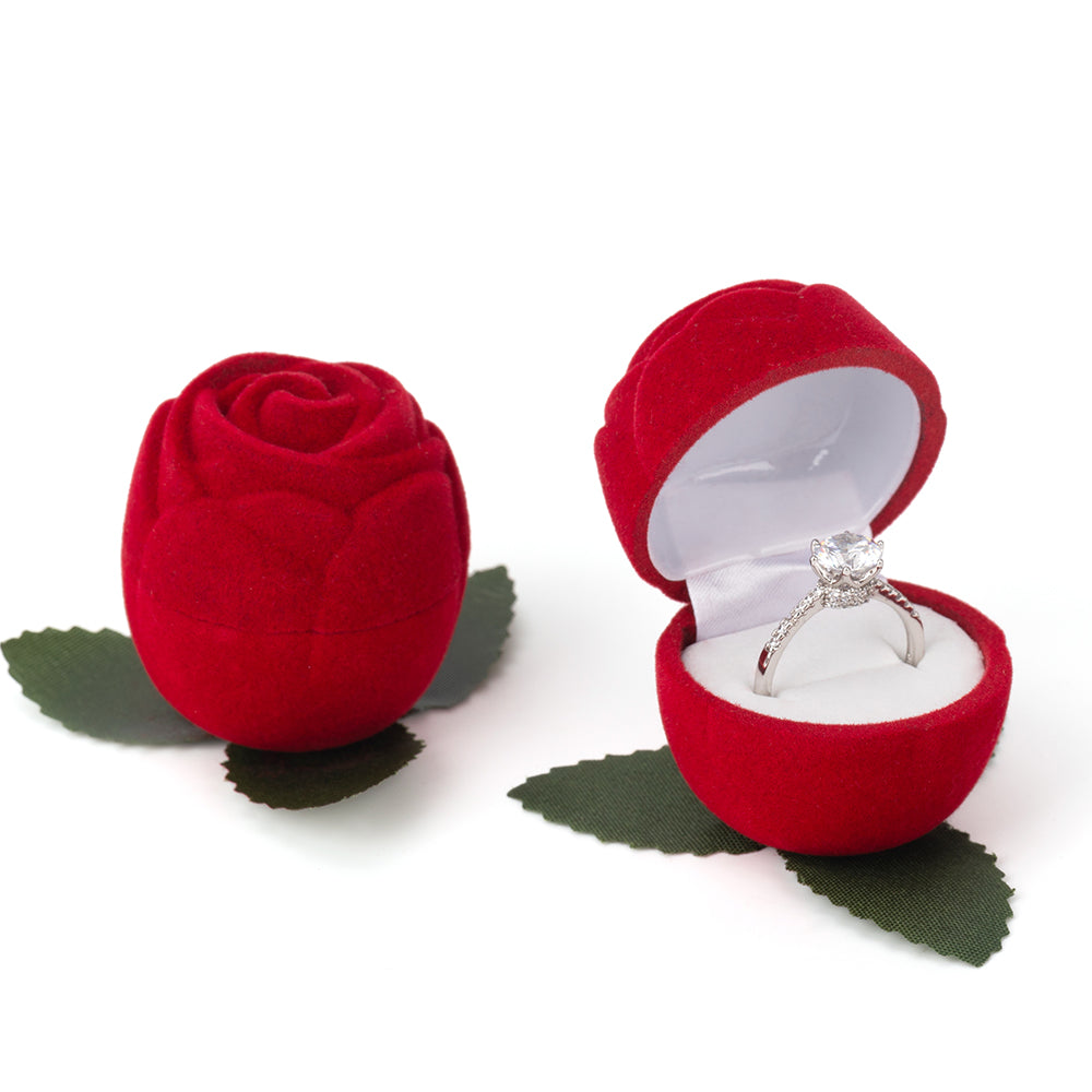 24 PCS Red Rose Flocking Velvet Ring Boxes No Branches