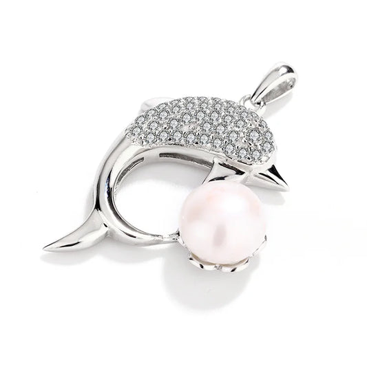 Fine fashion single freshwater pearl dolphin shaped 925 sterling pure silver diamond pendant for women