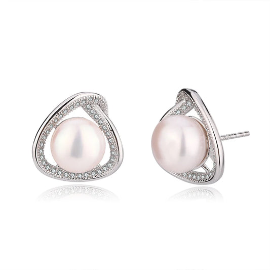 Wholesale Customized 925 Sterling Silver Rhodium Plated natural genuine freshwater pearl stud earring for Wedding Party Gift
