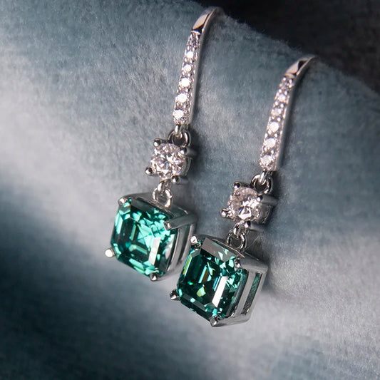 Jeweller Buy Asscher Cut Green Moissanite Earrings New Design 925 Sterling Silver Unisex Ladies & Men's Earhooks for Parties or Gifts