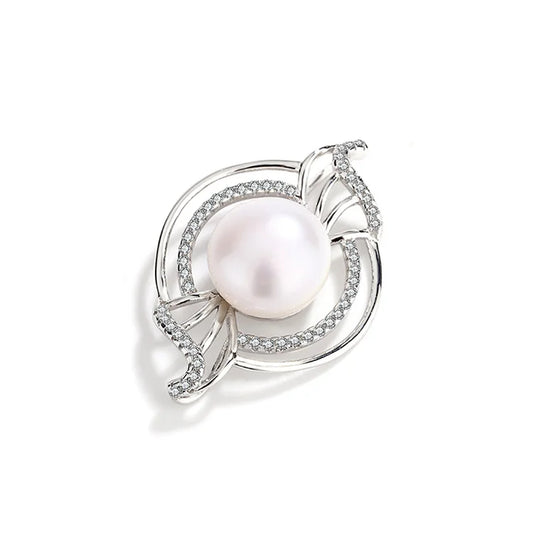 Custom made jewelry 925 sterling silver diamond round circle single pearl necklace pendants for chains