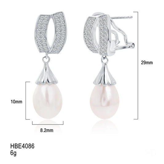 very high quality class freshwater pearl drop earrings cubic zirconia rhodium plated silver jewelry for wedding