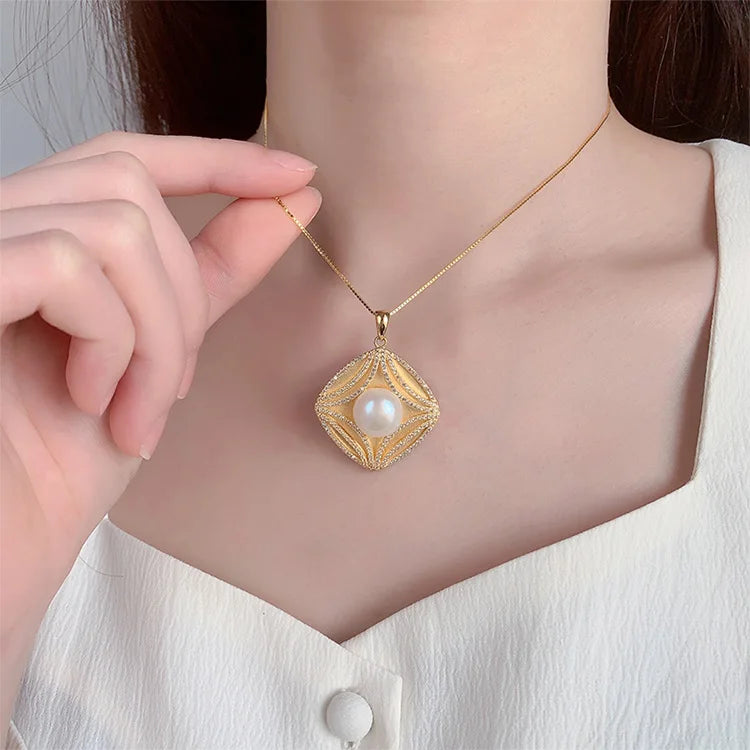 Fine jewelry custom mossanite pearl gold plated pendant charms necklace
