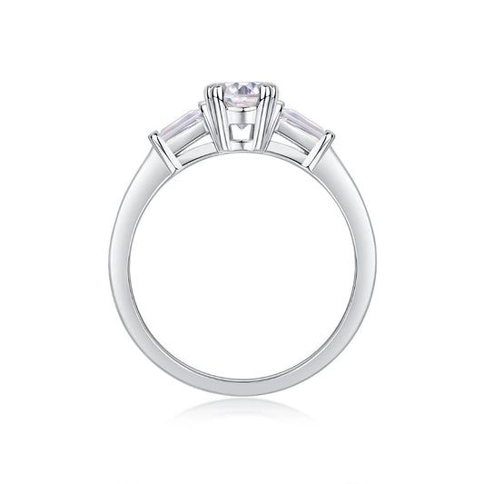 925 Sterling Silver Moissanite Engagement Ring - Sparkling 3ct Center Stone with Rhodium Plated Jewelry for Women