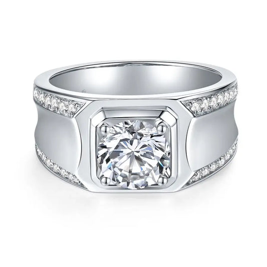 1/2 Carat Men's Moissanite Wedding Ring, 925 Sterling Silver, 1 Carat D Color VVS1 Clarity, Round Brilliant Cut Promise Ring