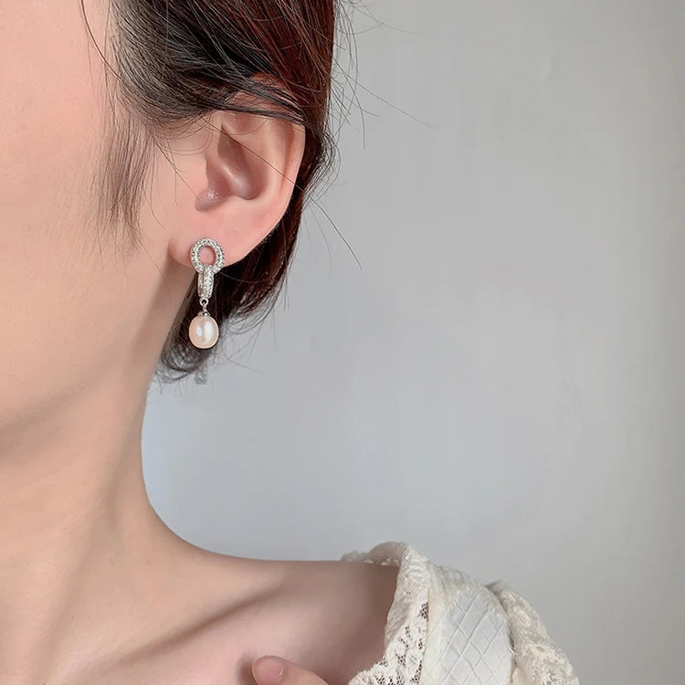 Customized 925 silver wholesale non tarnish natural pearl designers earrings cubic zirconia plated gold jewelry for women