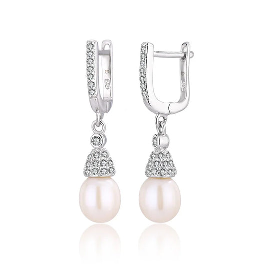 Fashion jewelry elegant classy custom logo freshwater pearl women stud earrings with diamond gemstone