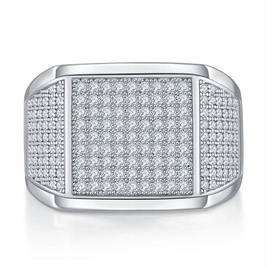 Trendy Men's Moissanite Ring S925 Silver, 18K Gold-Plated, Hip Hop Style, Customizable Gift for Parties and Street Fashion