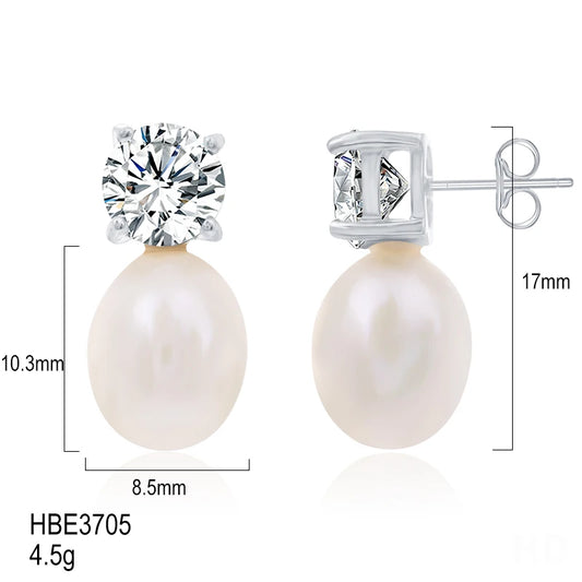Hot Selling trendy s925 sterling silver Rhodium plated jewelry natural genuine pearl earrings for Weddings Gifts