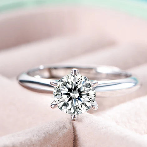 Jeweller Buy Classic 6-Claw 925 Sterling Silver Round Ring Moissanite Diamond Brilliant Cut