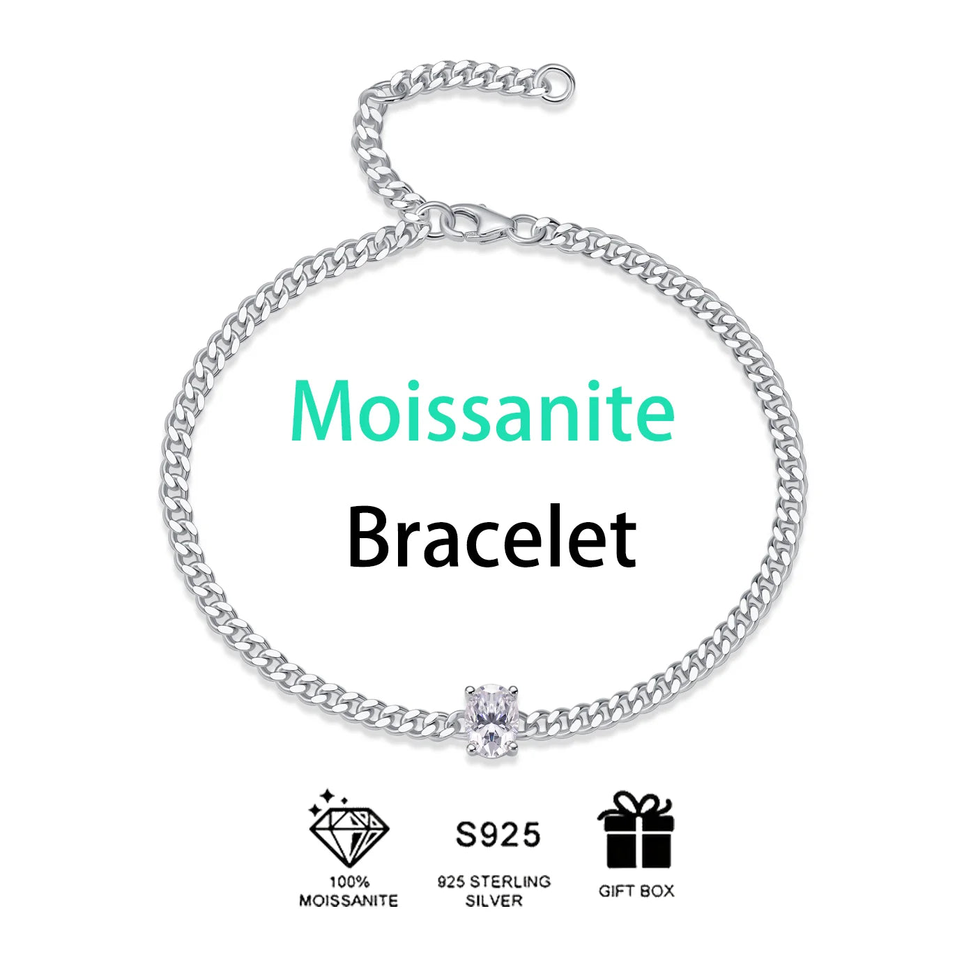 hot sale fine jewelry lab diamond 925 sterling silver rhodium plated moissanite bracelet men link bracelet