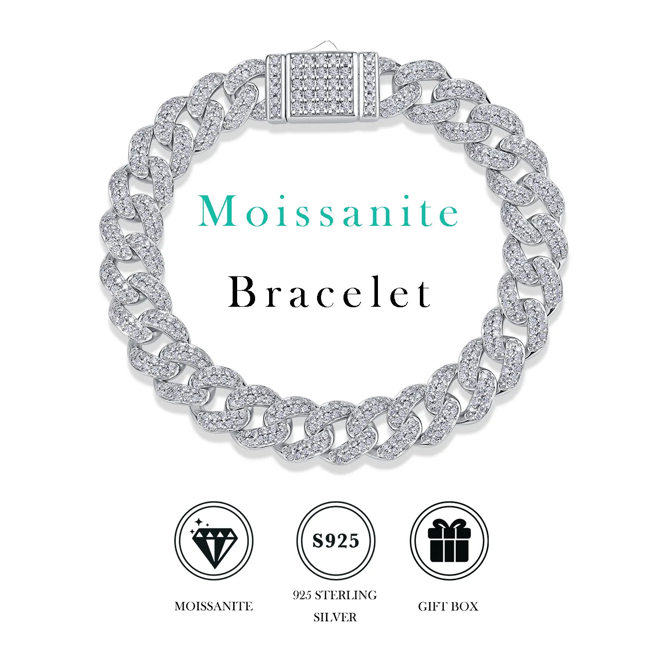 Mens Bracelet Fashion White Gold 925 Sterling Silver VVS Moissanite Diamond Link Bracelet L230913218-10