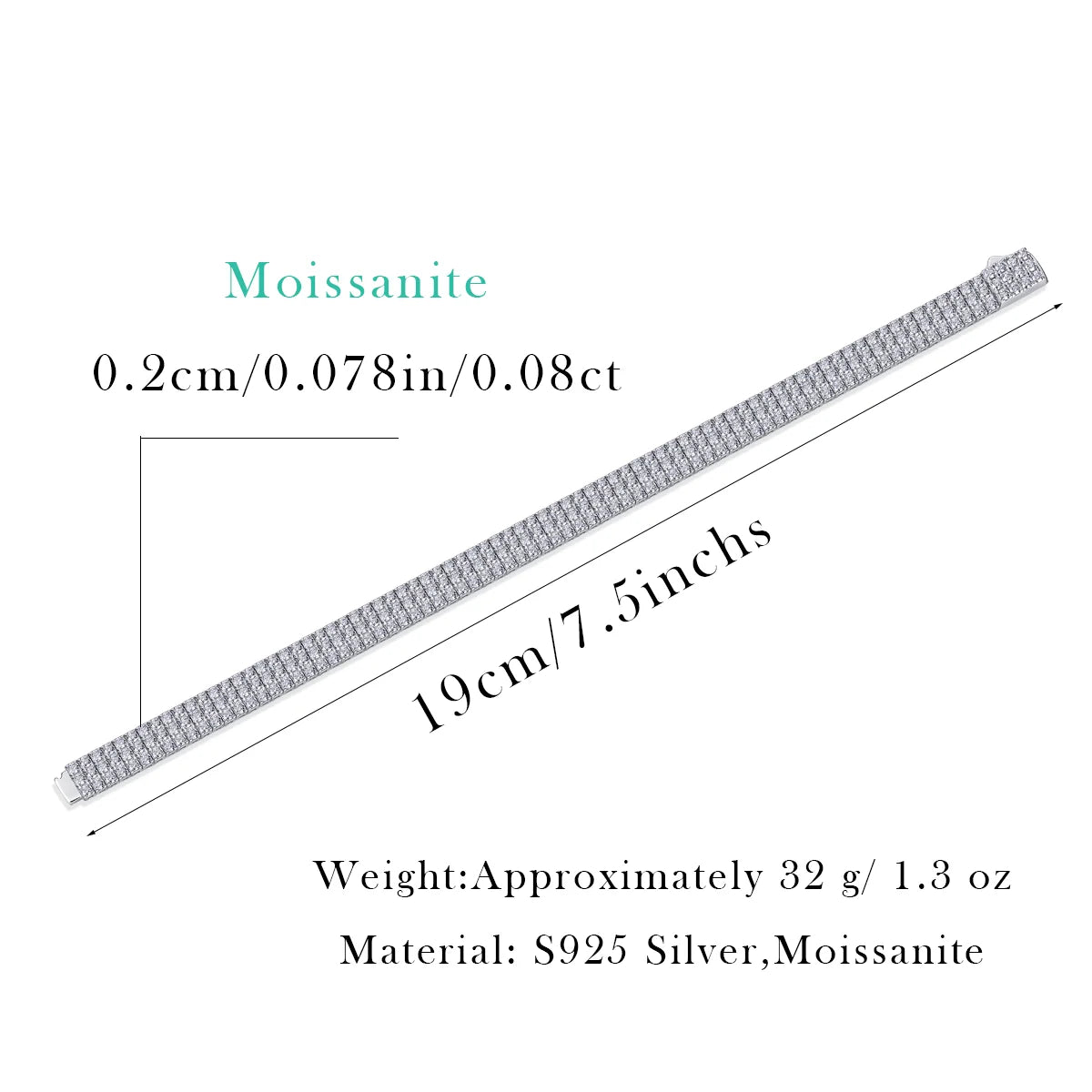 Factory Price Jewelry Luxury 925 Sterling Silver VVS Moissanite Diamond Iced Out Link Bracelet L240113555-20