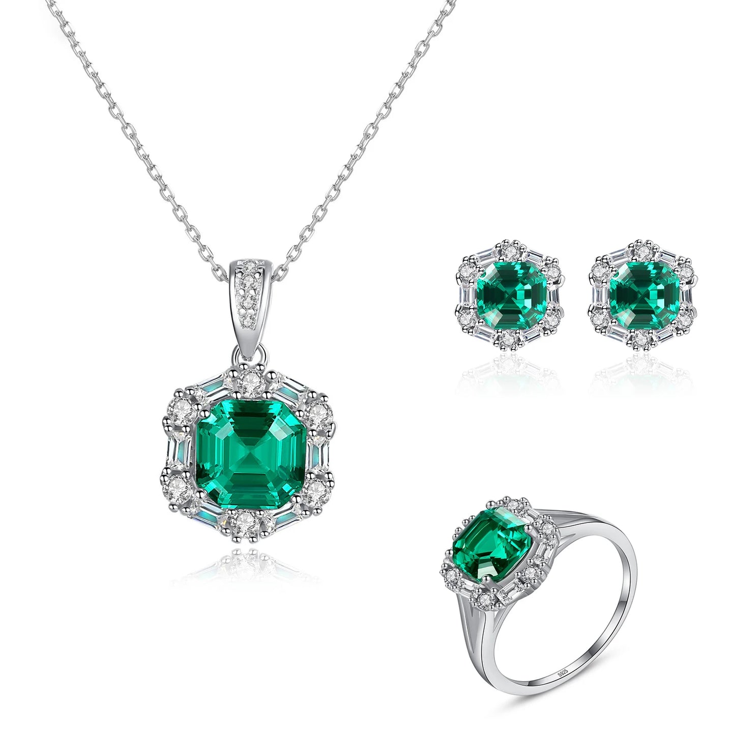 Jewelry Set Women Jewelry Rhodium Plated Colorful Zirconia Stone Ring Necklace Earring Non Tarnish Jewelry Sets