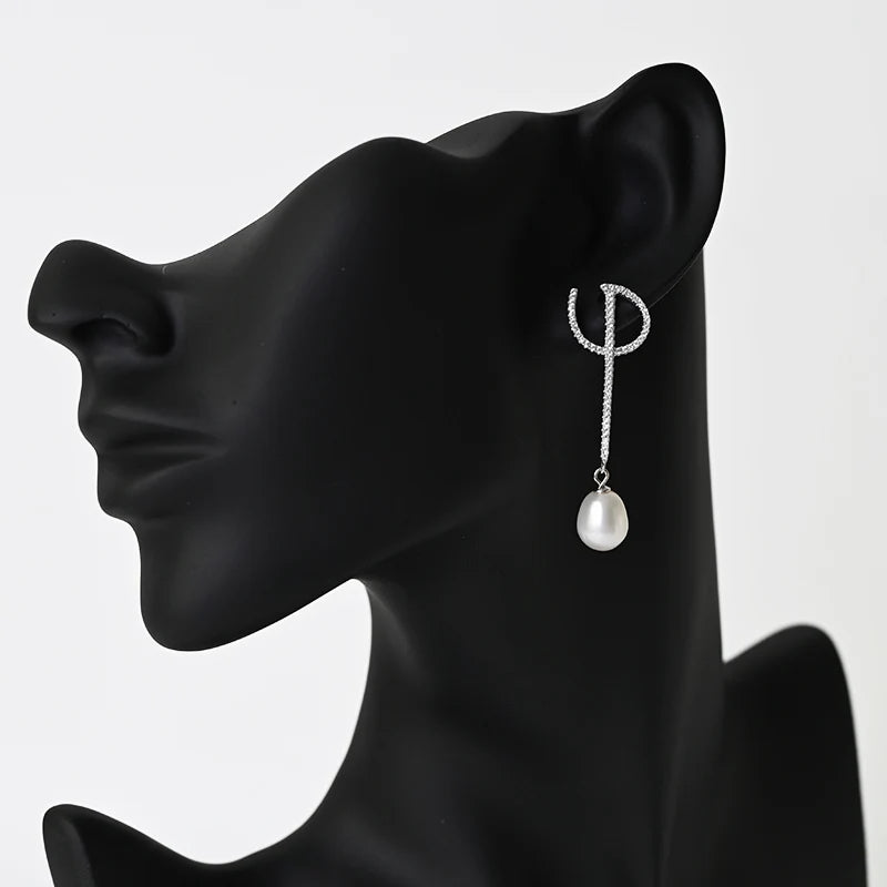 wholesale custom freshwater pearl fancy drop earrings 18k rose gold rhodium plated jewelry for women