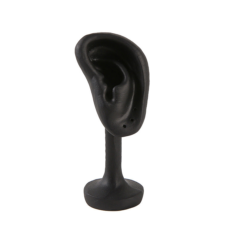 Realistic Ear Model Earring Display Stand - Black & White Mannequin Holder for Retail & Photography