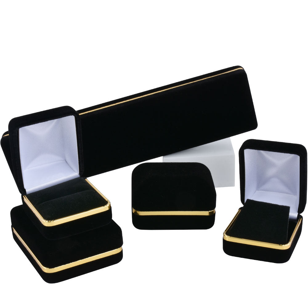 6PCS Black Velvet Bracelet Boxes With Gold Trim