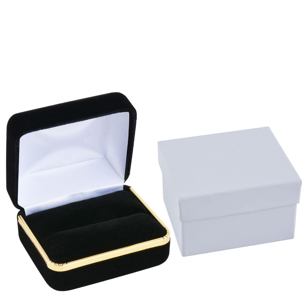 12PCS Black Velvet Double Ring Boxes with Gold Trim