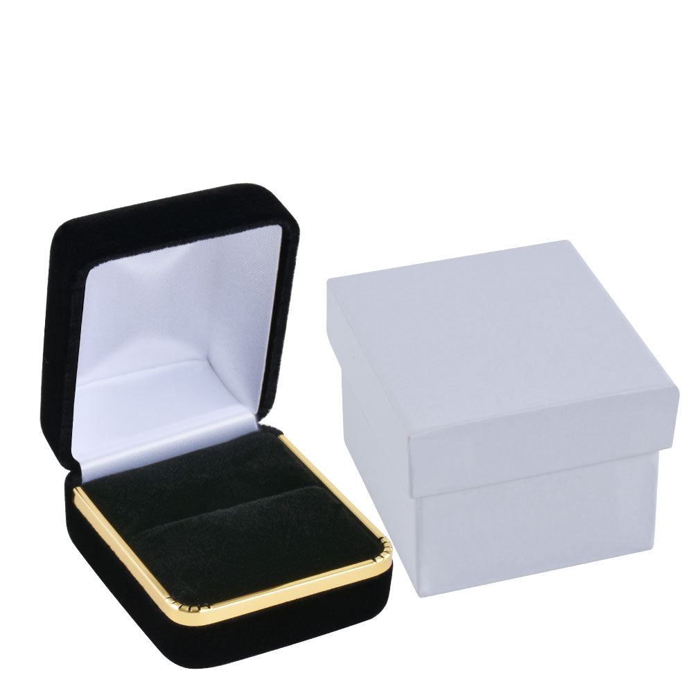 12PCS Black Velvet Ring Boxes With Gold Trim