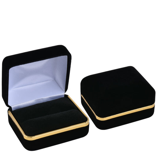 12PCS Black Velvet Double Ring Boxes with Gold Trim