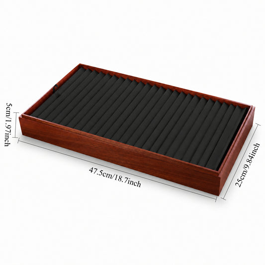 Wood bracelet display tray with black insert measuring 47.5 x 25 x 5 cm