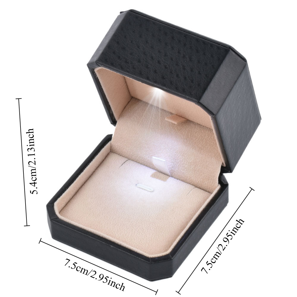 Black LED Jewelry Box, Square Ring Box With Light