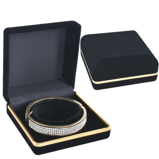 bracelet box - Black Flocked Bangle Boxes with Gold Trim - 12 Pack F02-BA-BK BK open view