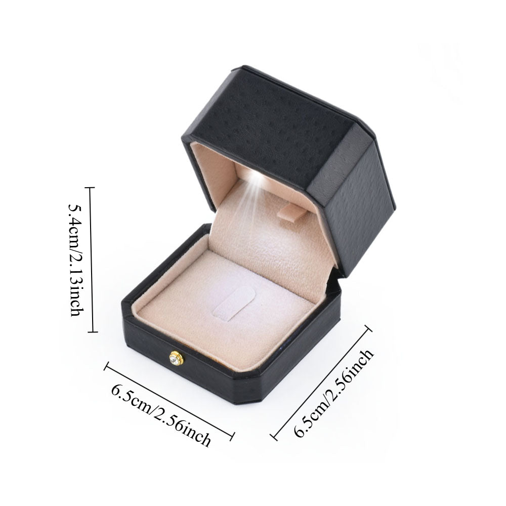 Black LED Jewelry Box, Square Ring Box With Light