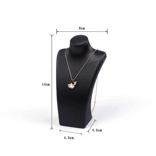 Black brushed PU leather necklace display bust, 8 cm shoulder x 14 cm high - CND047