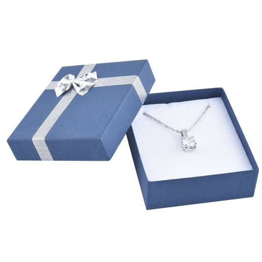 earring box and pendant box - 24 Blue Silver Cardboard Pendant Earring Boxes BB09-BP open view