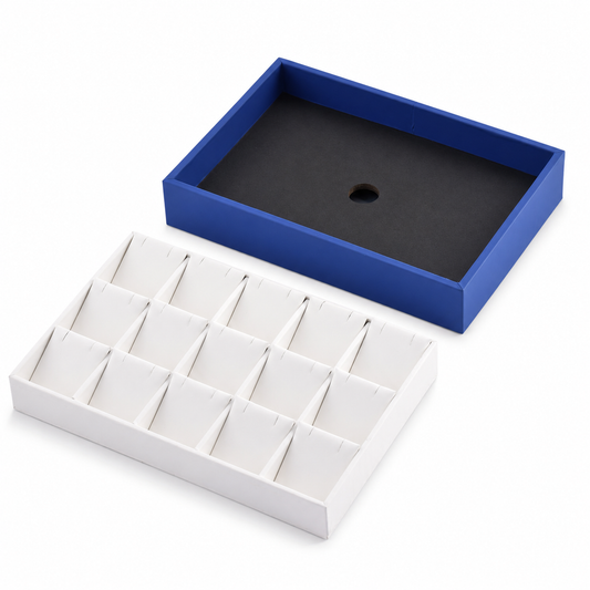 earring display - 3x5 Blue White Earring Display Tray T046E15-W open view