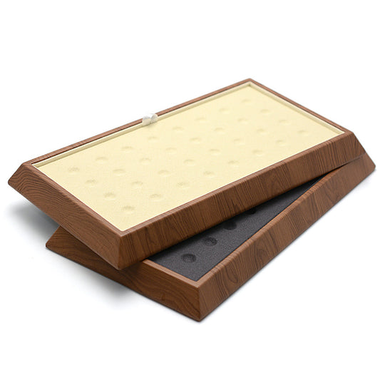 gemstone display - Wood Grain Leather Loose Stone Display Trays JB-LSDT-BEIGE-ROUND-HOLE open view