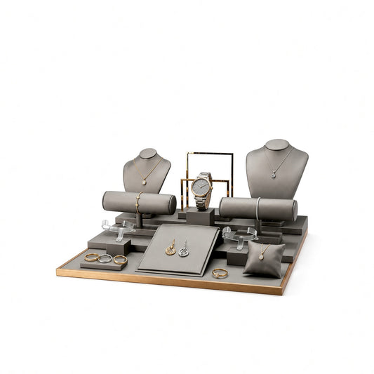 jewelry display - Custom Gray Countertop Jewelry Display Set CJD027 open view