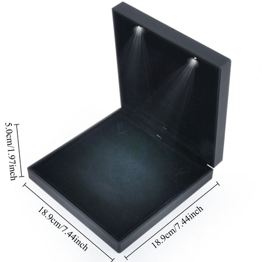 necklace box - 12PCS Black Large LED Light Necklace Boxes LB30N2-BK open view
