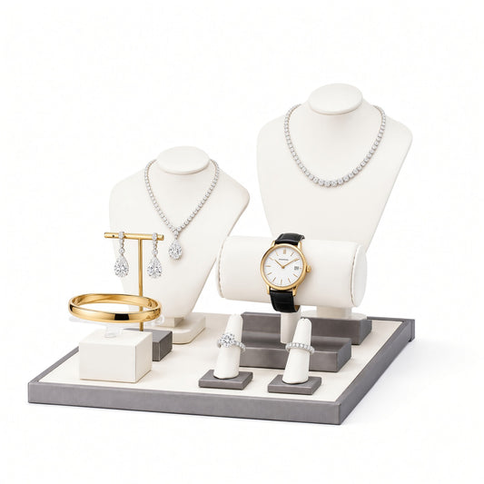 necklace display - Custom Ivory Necklace Bust Jewelry Counter Display Set CJD025 open view