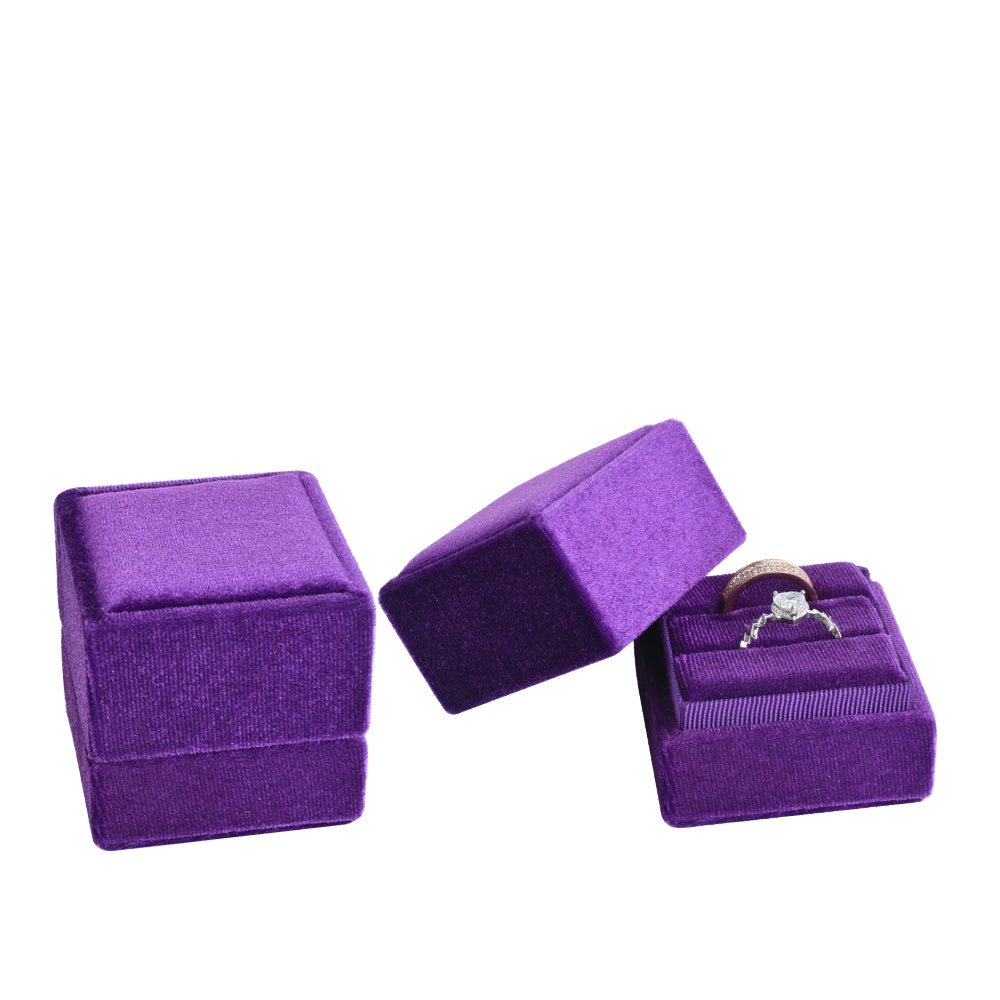 Purple Square Double Velvet Ring Box, product view 1