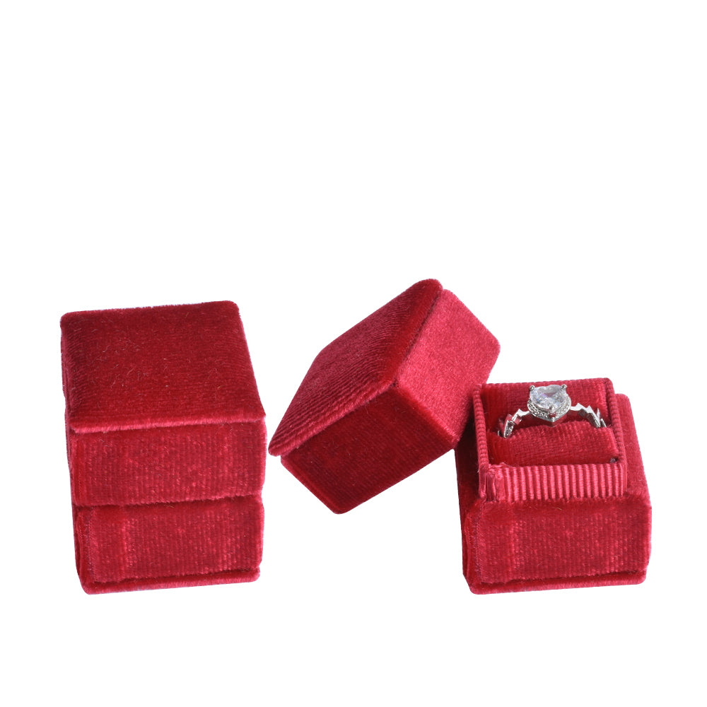 Red Mini Square Velvet Ring Box, product view 1
