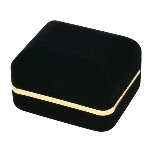 ring box - Black Velvet Double Ring Boxes with Gold Trim - 12 Pack SR5-BK open view